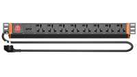 1U 19 Inch Rack Mount Power Strip 8 Outlet Industrial PDU Front View with Universal Sockets
