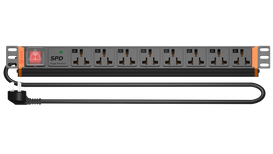 1U 19 Inch Rack Mount Power Strip 8 Outlet Industrial PDU Front View with Universal Sockets